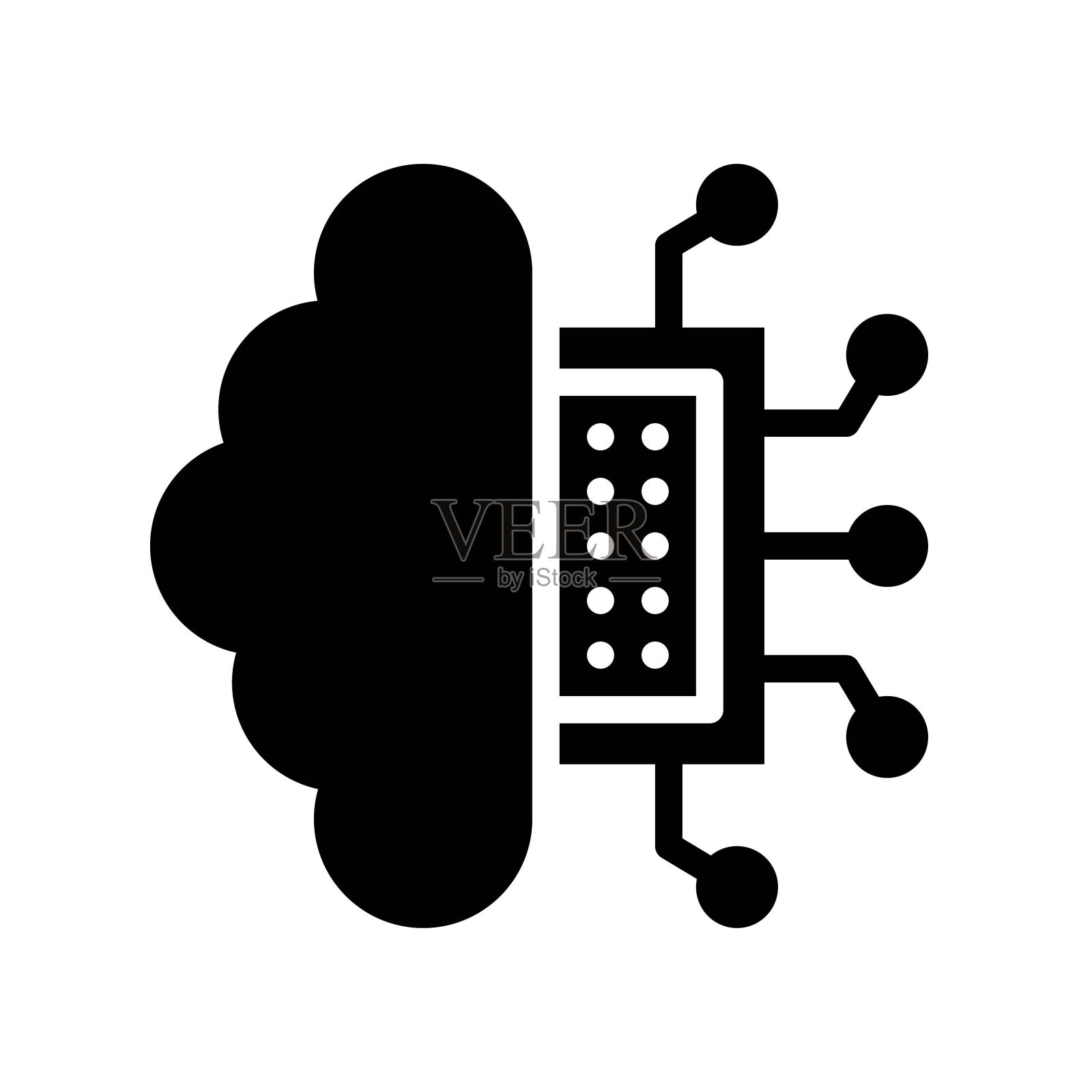 电路芯片与脑矢量，人工相关实体设计图标插画图片素材