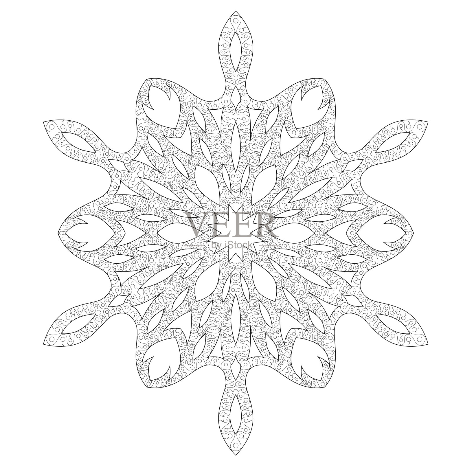 用可编辑的线条用雪花着色页。插画图片素材