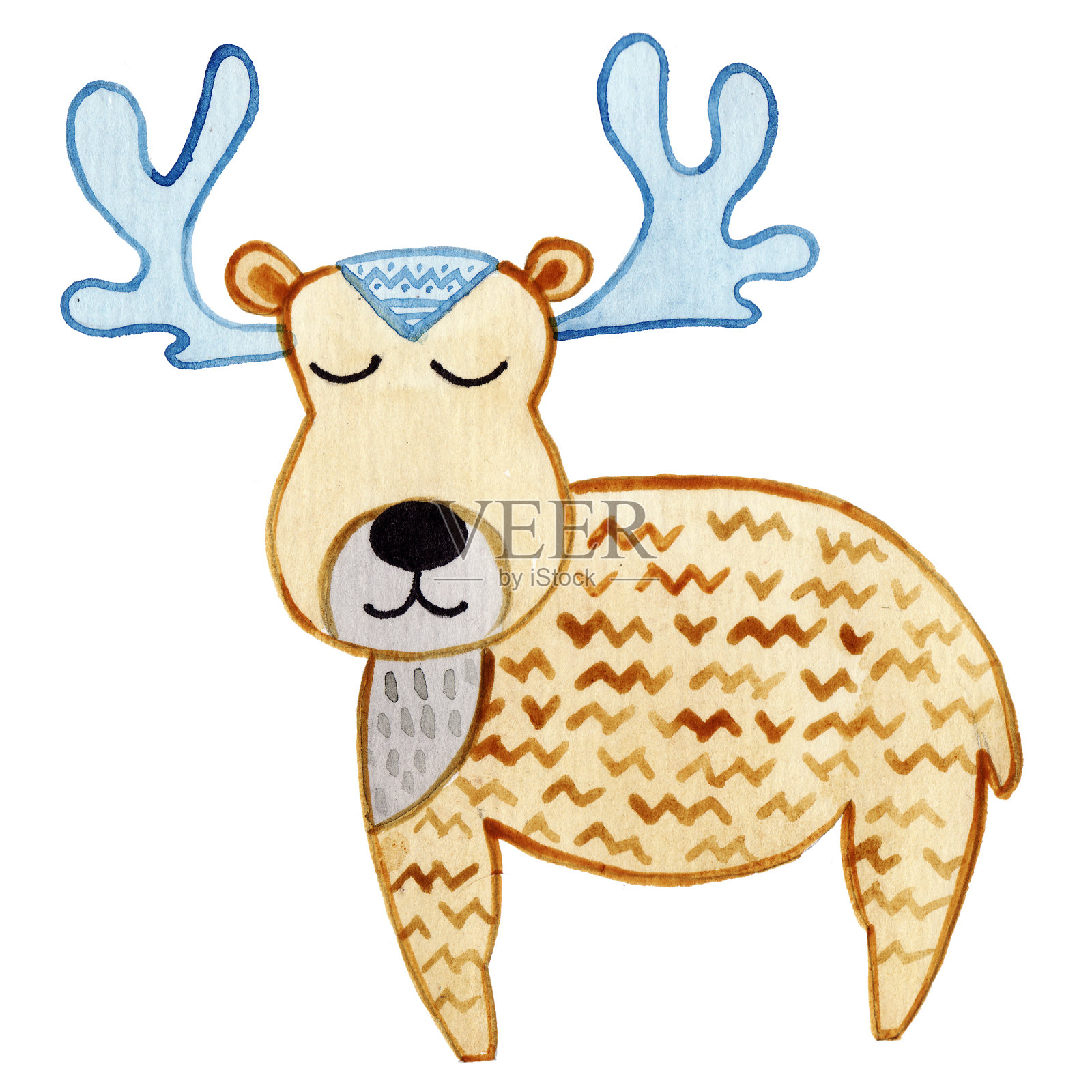 水彩可爱的卡通动物。手绘孤立在白色背景上。适合儿童设计，海报，壁纸，幼儿园，织物，纺织品。可爱的熊在sandinavian风格插画图片素材