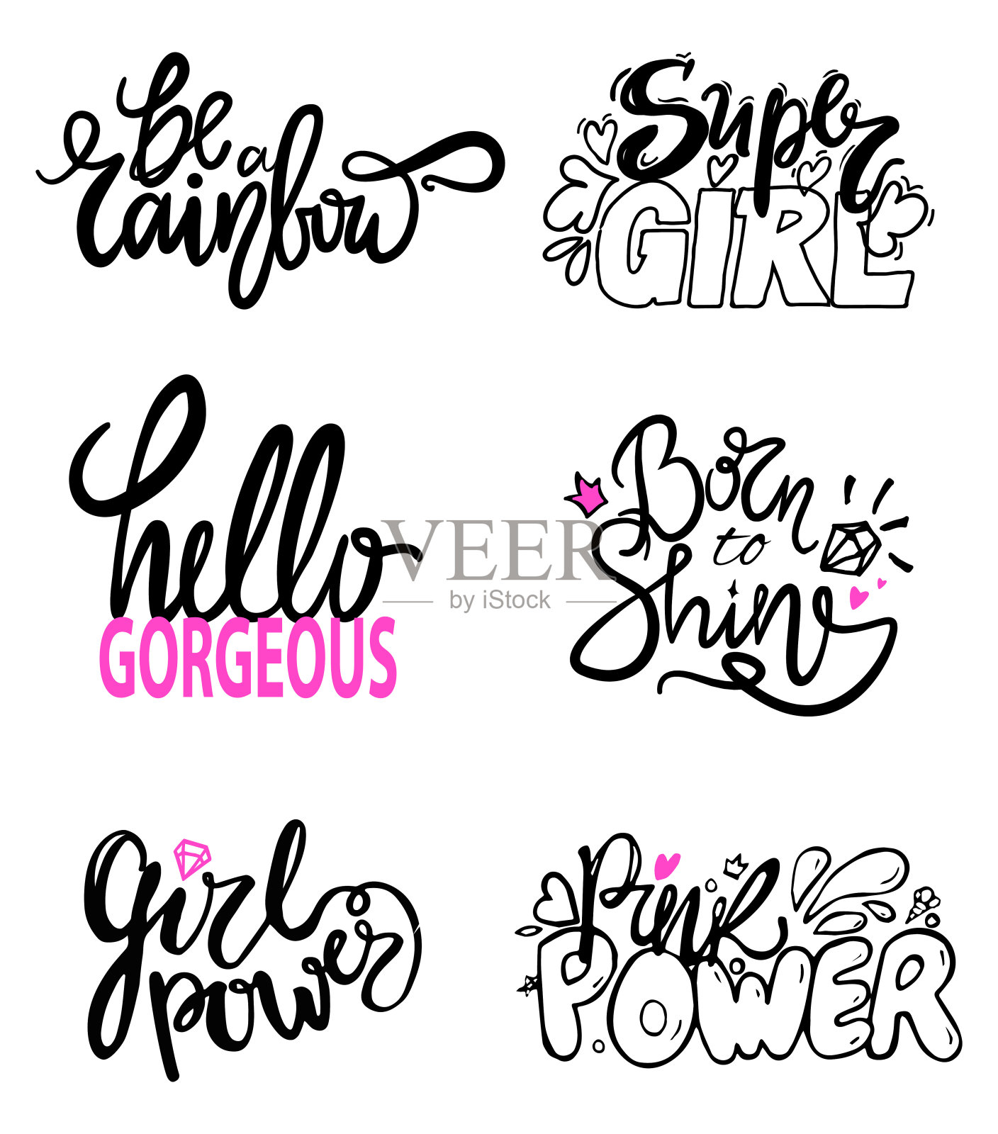 女孩涂鸦标志矢量插图标语设计元素图片