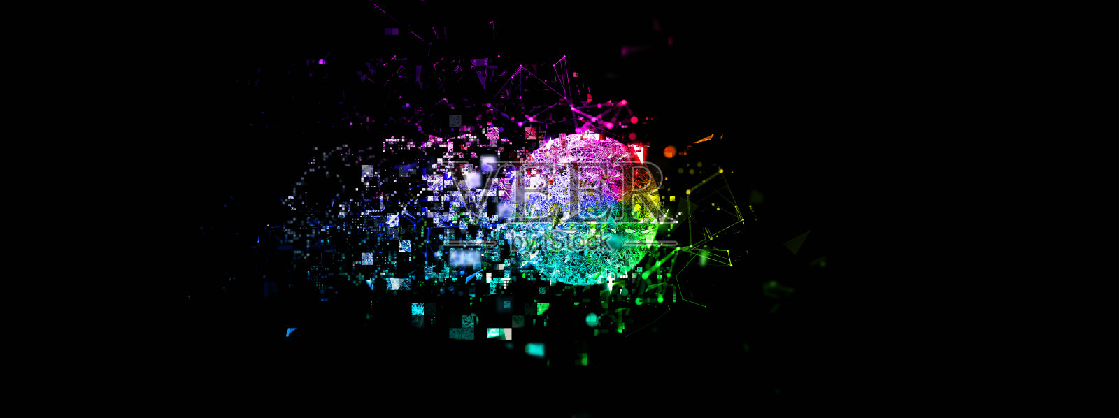 粒子从抽象的球体飞溅而出照片摄影图片