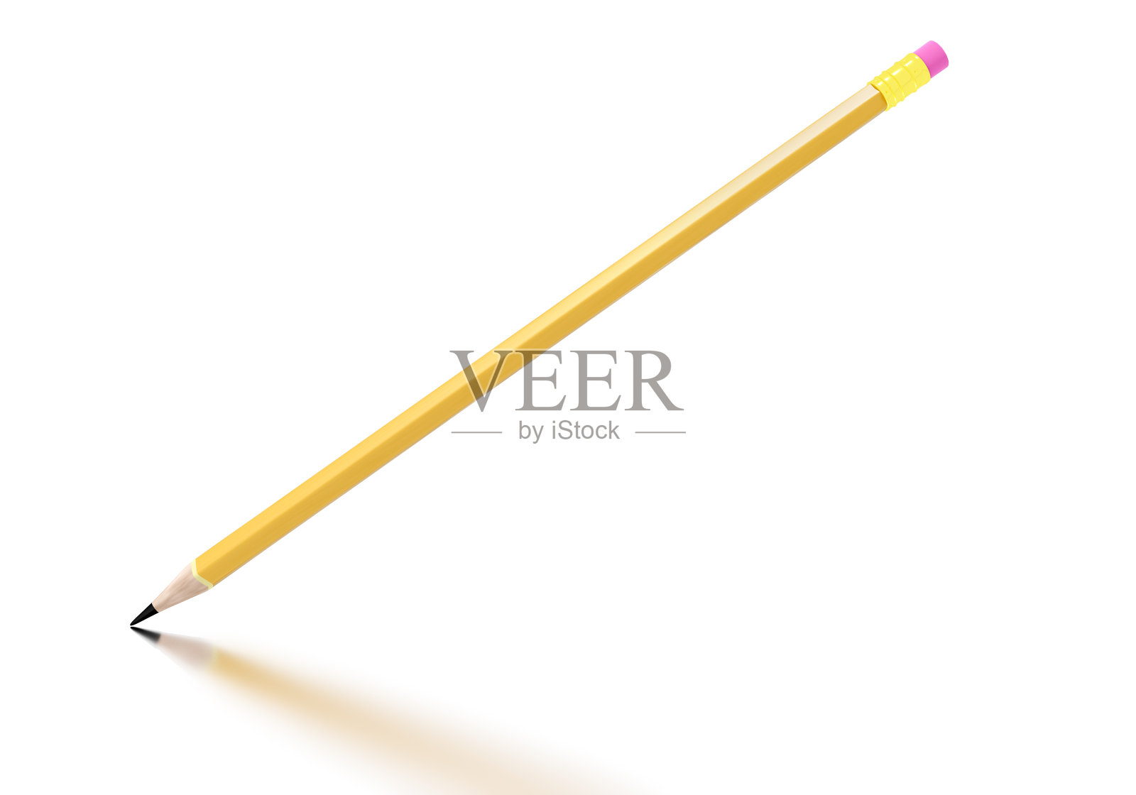 铅笔与粉红色橡胶与反射隔离在白色背景照片摄影图片