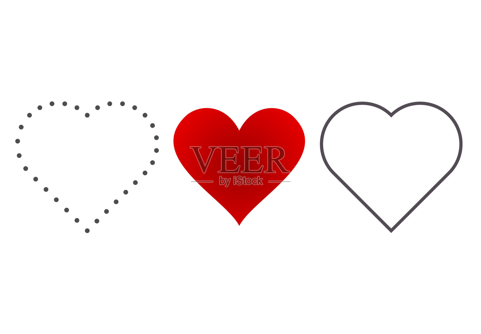 红心图标设置。轮廓爱情矢量标志孤立在一个背景。图形形状和虚线艺术，用于浪漫的婚礼或情人节礼物插画图片素材