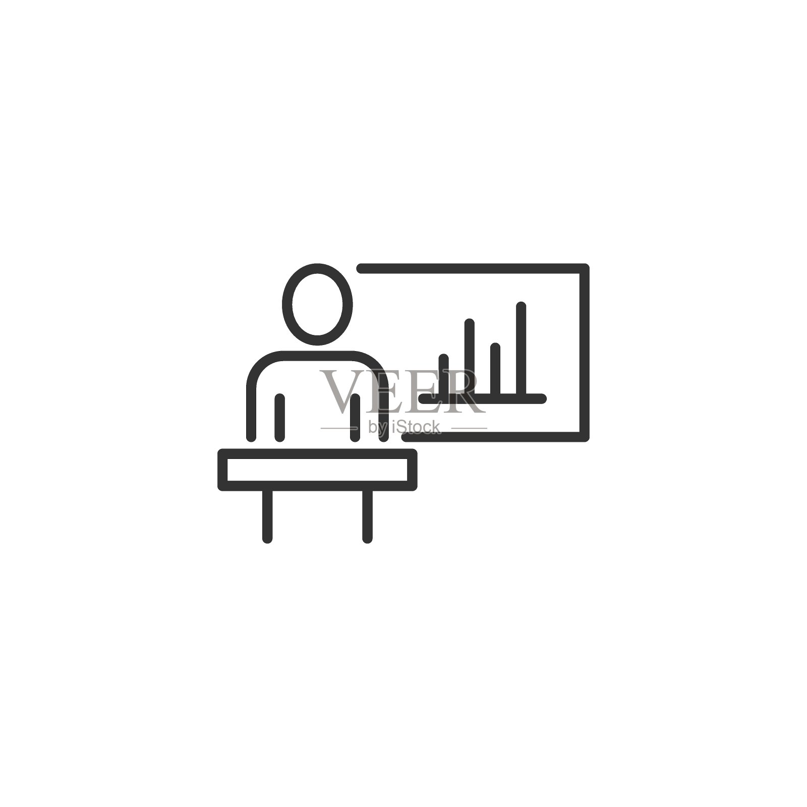 人们在讲台图标在平坦的风格。演讲者矢量插图在白色孤立的背景。演讲观众的商业概念。图标素材