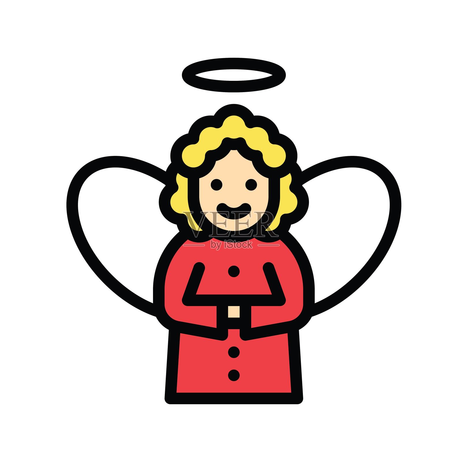 圣诞相关可爱的天使女孩与翅膀的化身与可编辑的笔触设计元素图片