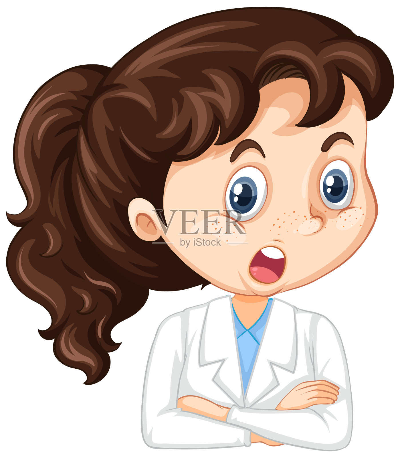 穿着科学袍的女孩，背景孤立插画图片素材