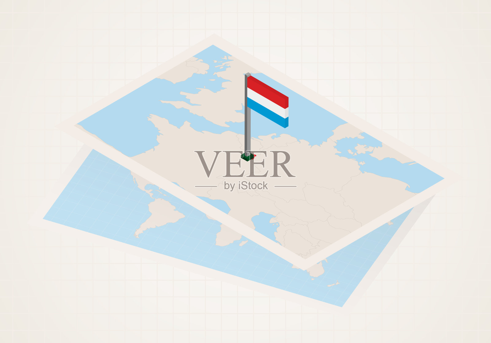 在地图上以卢森堡等距旗选择卢森堡。插画图片素材