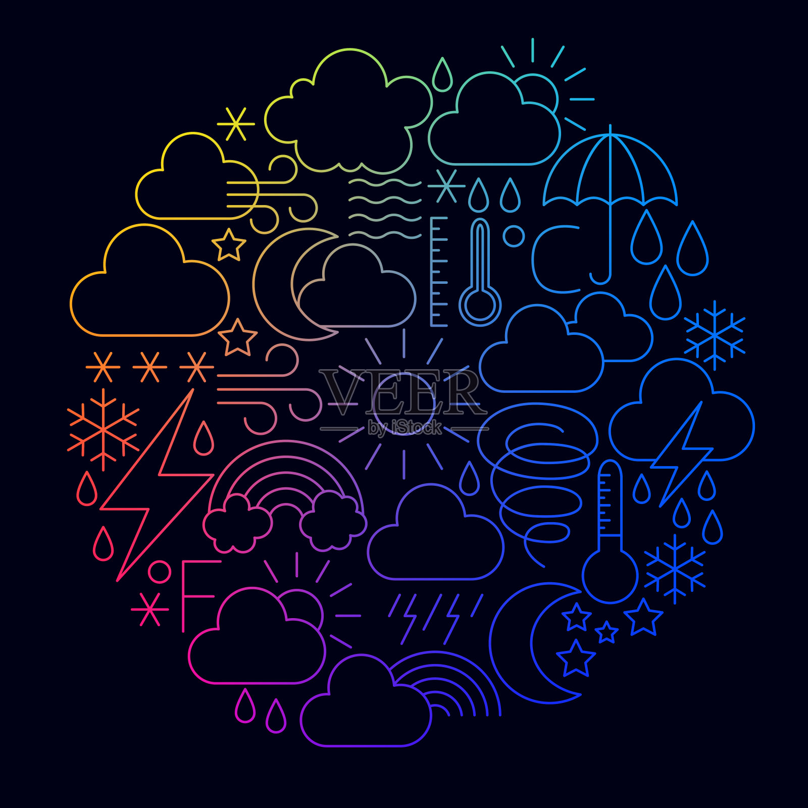 天气线图标圆概念插画图片素材