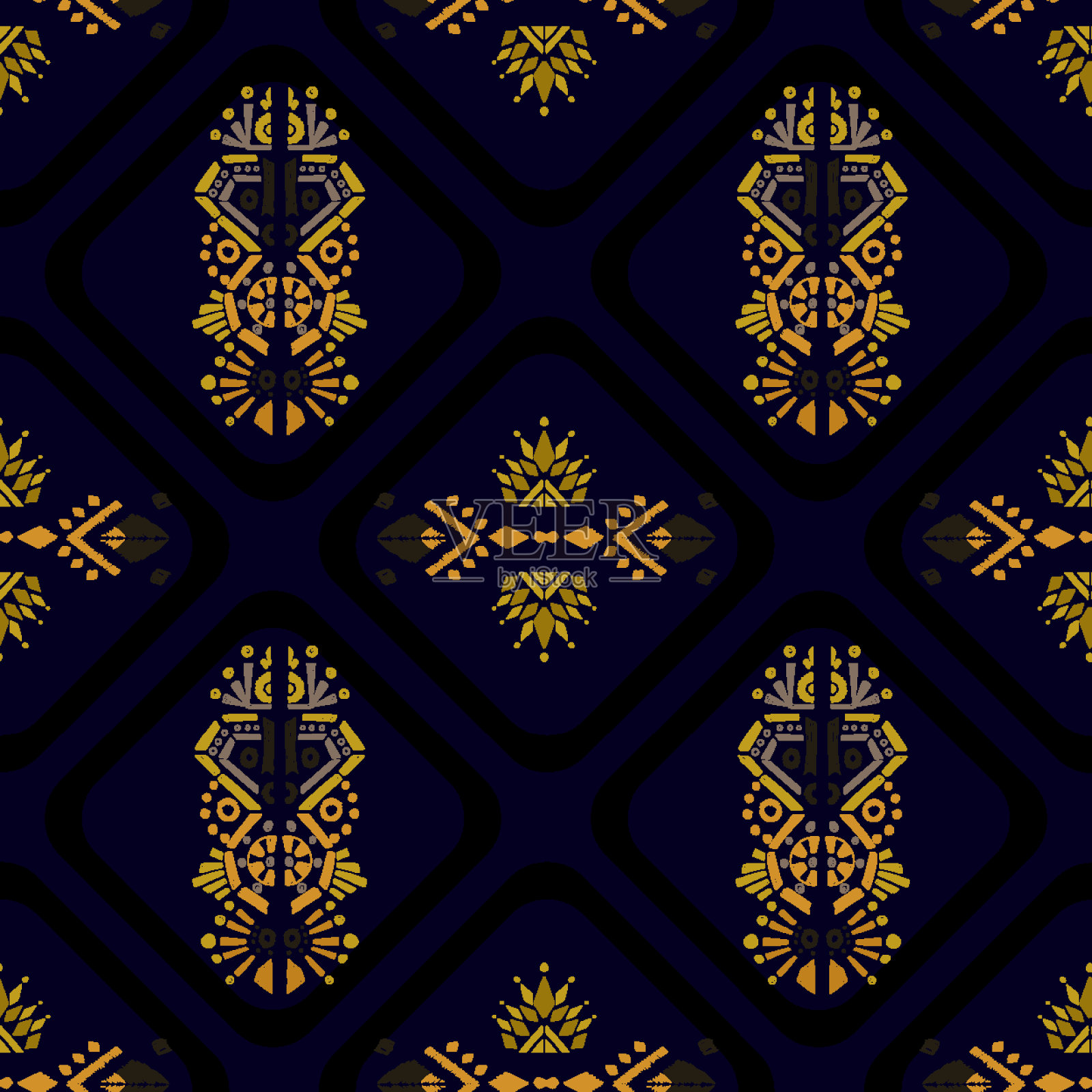 伊卡特彩色民族部落手绘纳瓦霍图案，用于包装、墙纸、蜡染插画图片素材