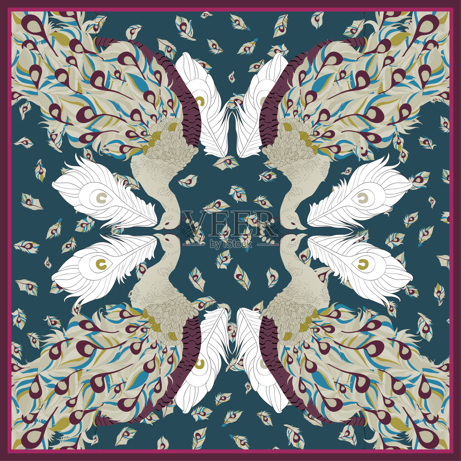 用孔雀做丝巾。插画图片素材
