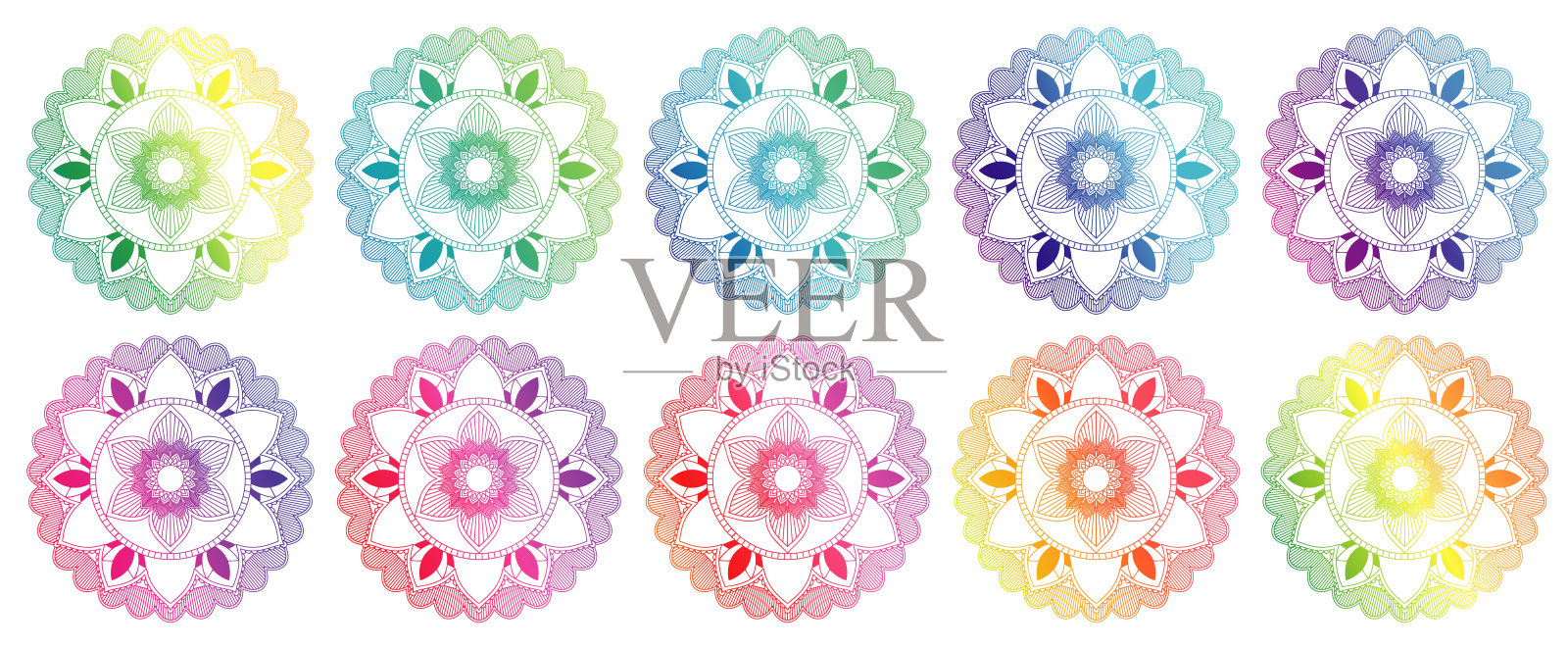 曼陀罗图案在彩虹颜色插画图片素材