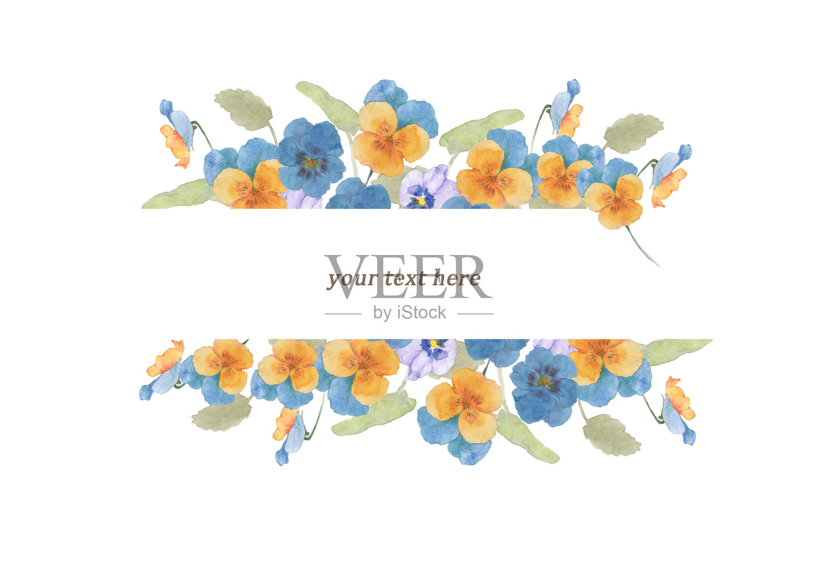 水彩三色花框架插画图片素材