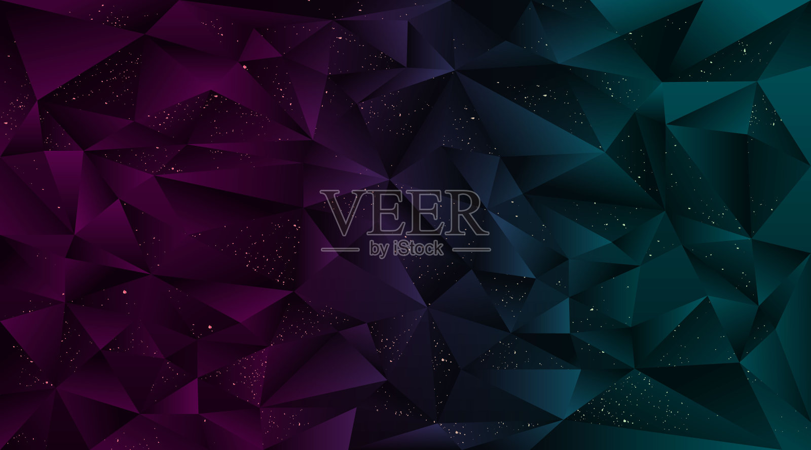 紫色蓝色低多边形抽象背景，带金色闪光的 polygonal 形状插画图片素材