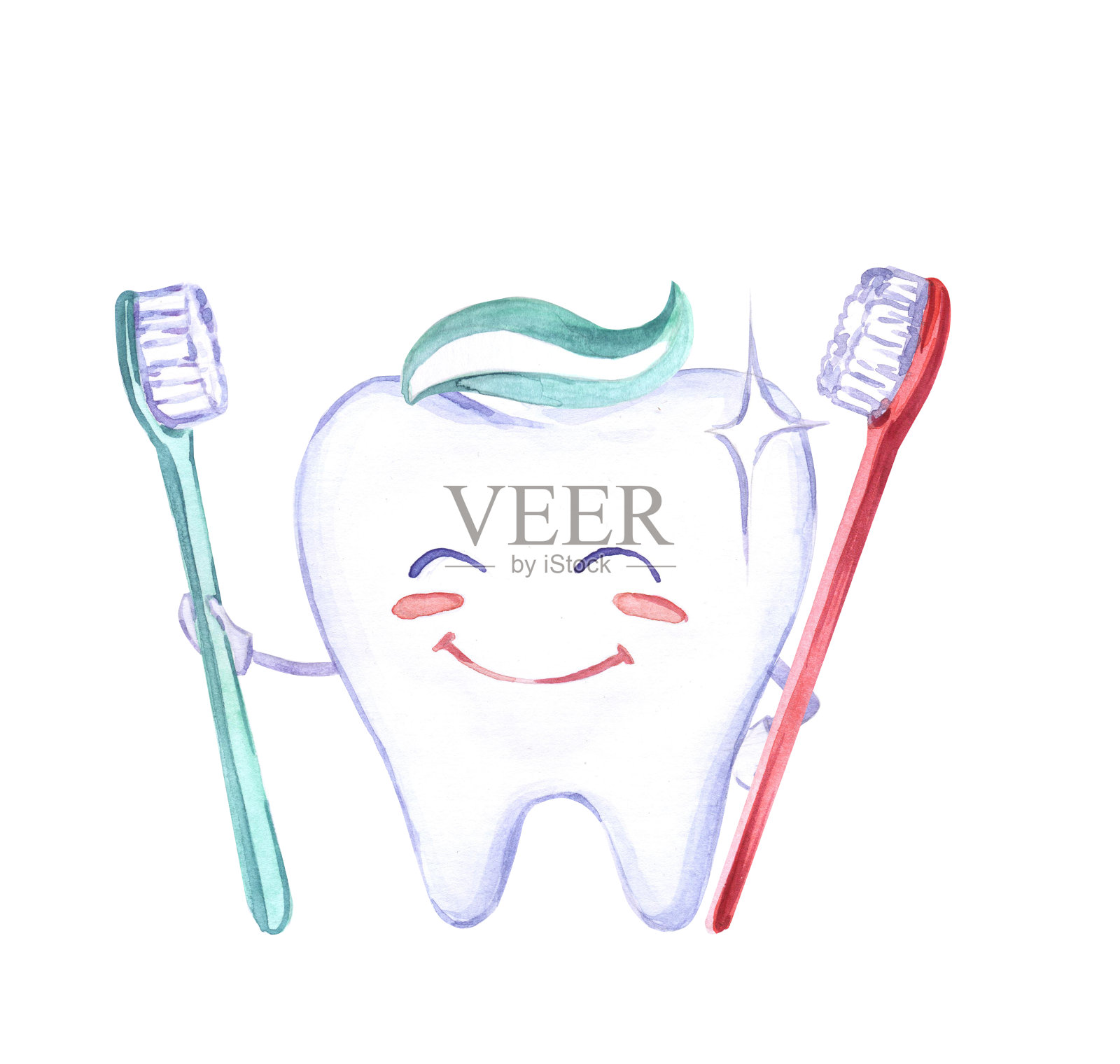 牙科的艺术。牙齿的模式。牙医。牙刷。牙膏。水彩插图。声音的牙齿。美丽的微笑。护士制服。医学。人类的健康。插画图片素材