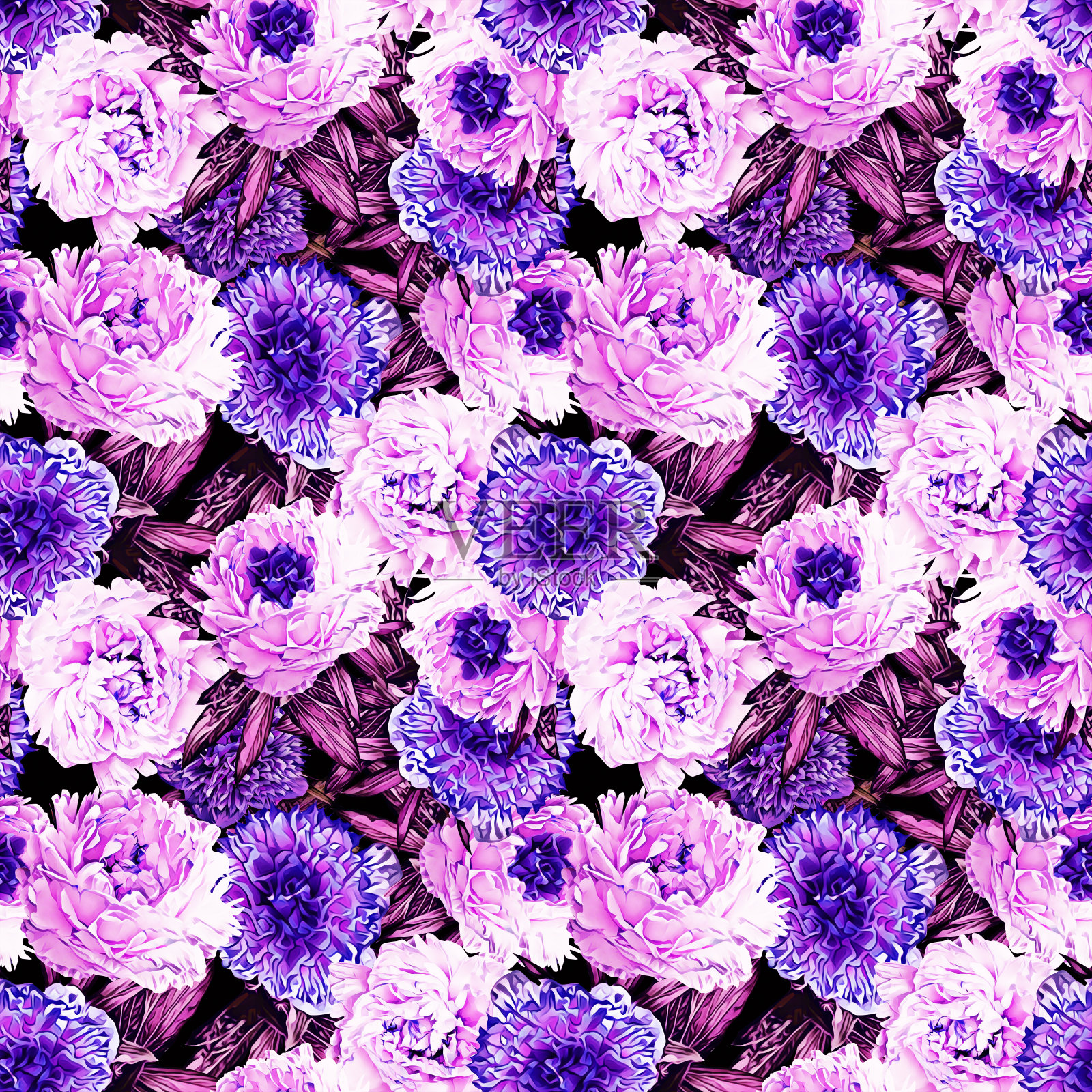 牡丹花束无缝图案。插画图片素材