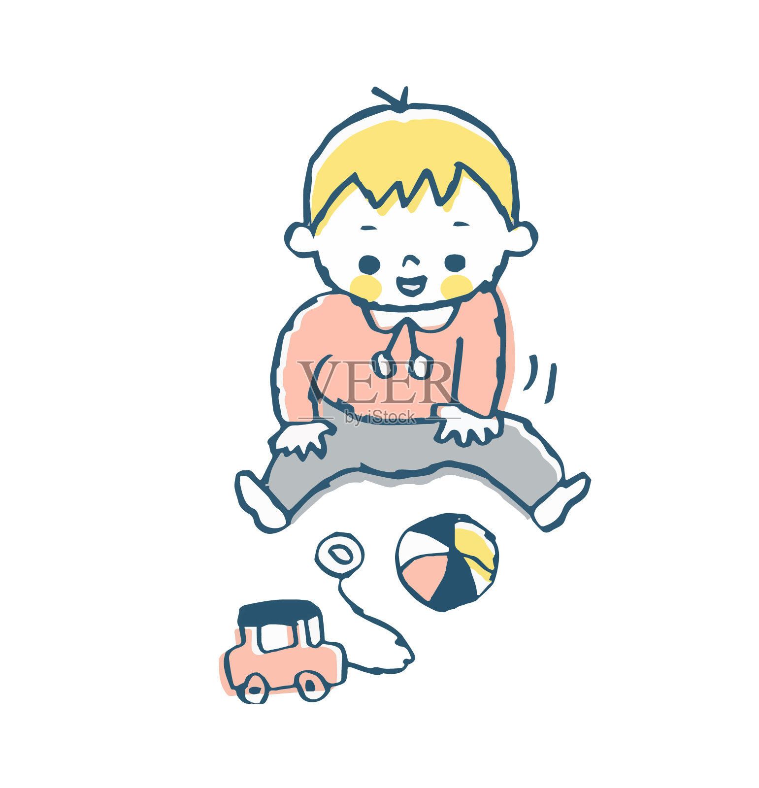 宝宝玩汽车和球玩具插画图片素材