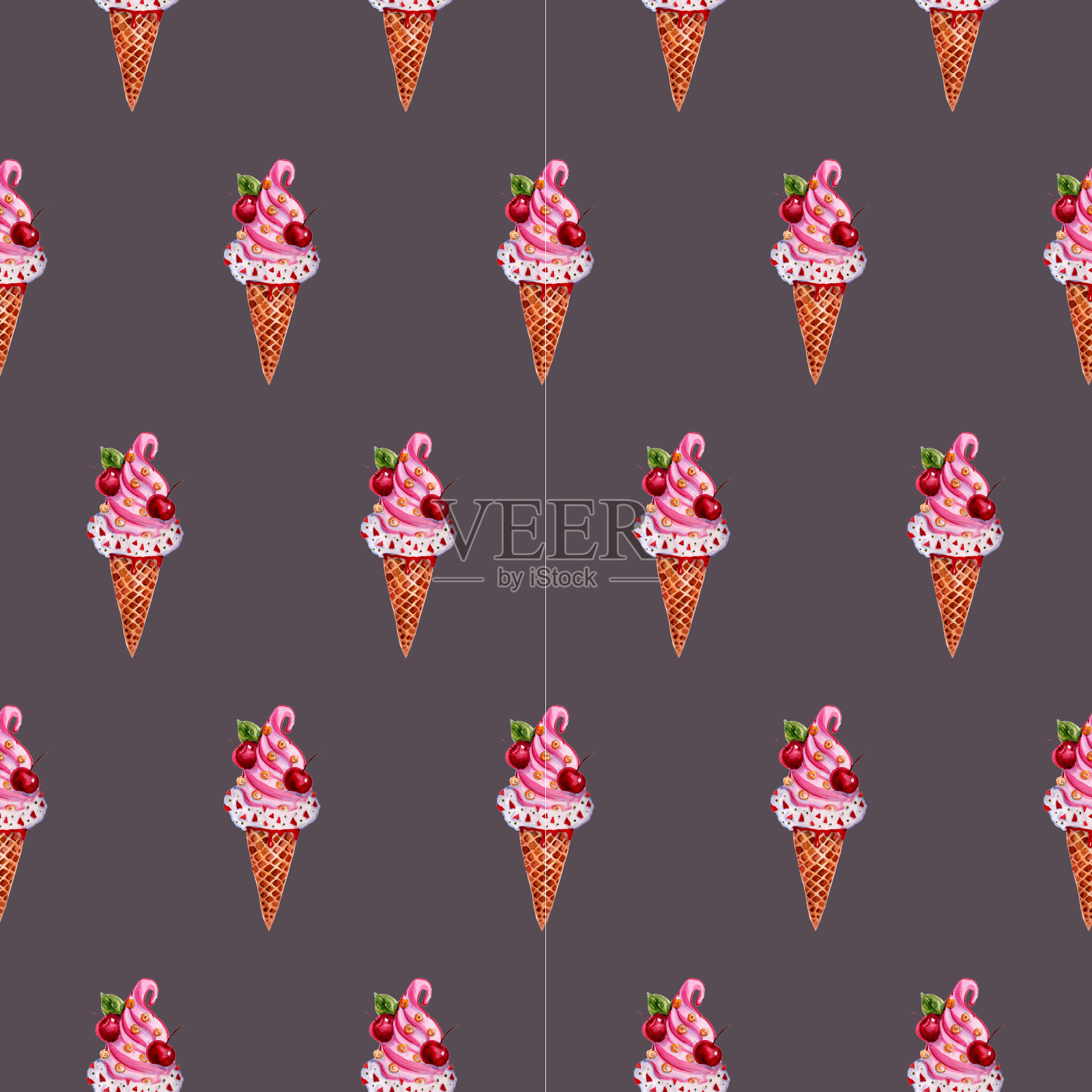 水彩手绘插画与冰淇淋插画图片素材