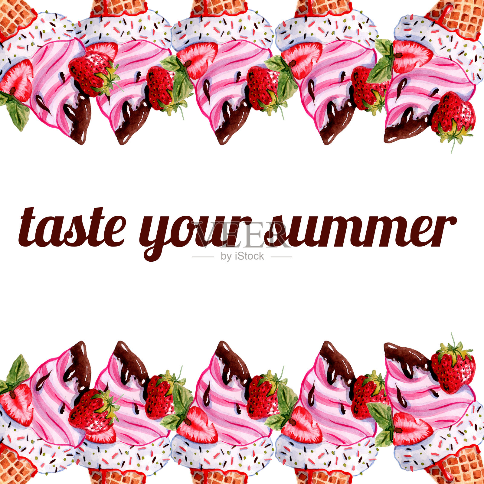 水彩手绘插画与冰淇淋插画图片素材