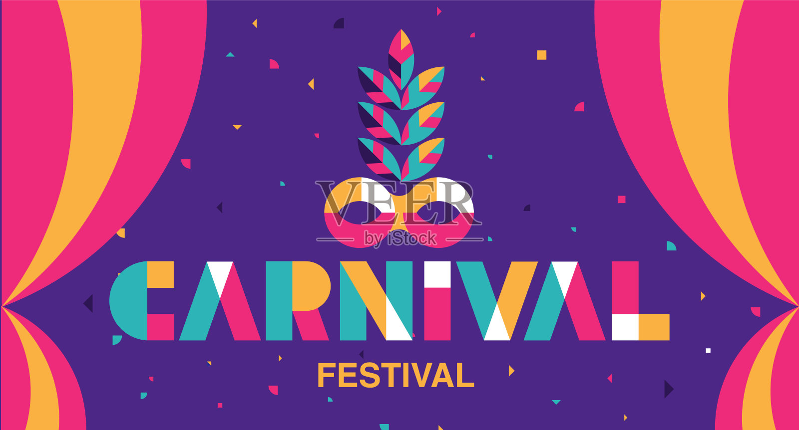 狂欢节排印，在巴西流行的事件。节日，丰富多彩的派对元素，狂欢节，旅游目的地。巴西，几何图形设计，矢量插图插画图片素材