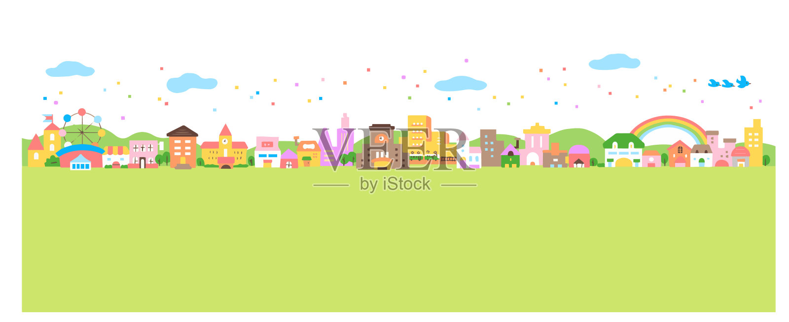 具有城市景观和自然景观插画图片素材