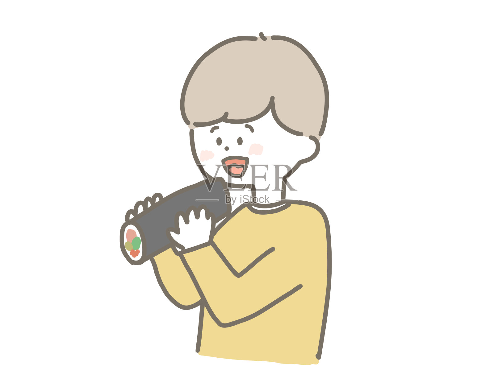 男孩吃寿司卷插画图片素材
