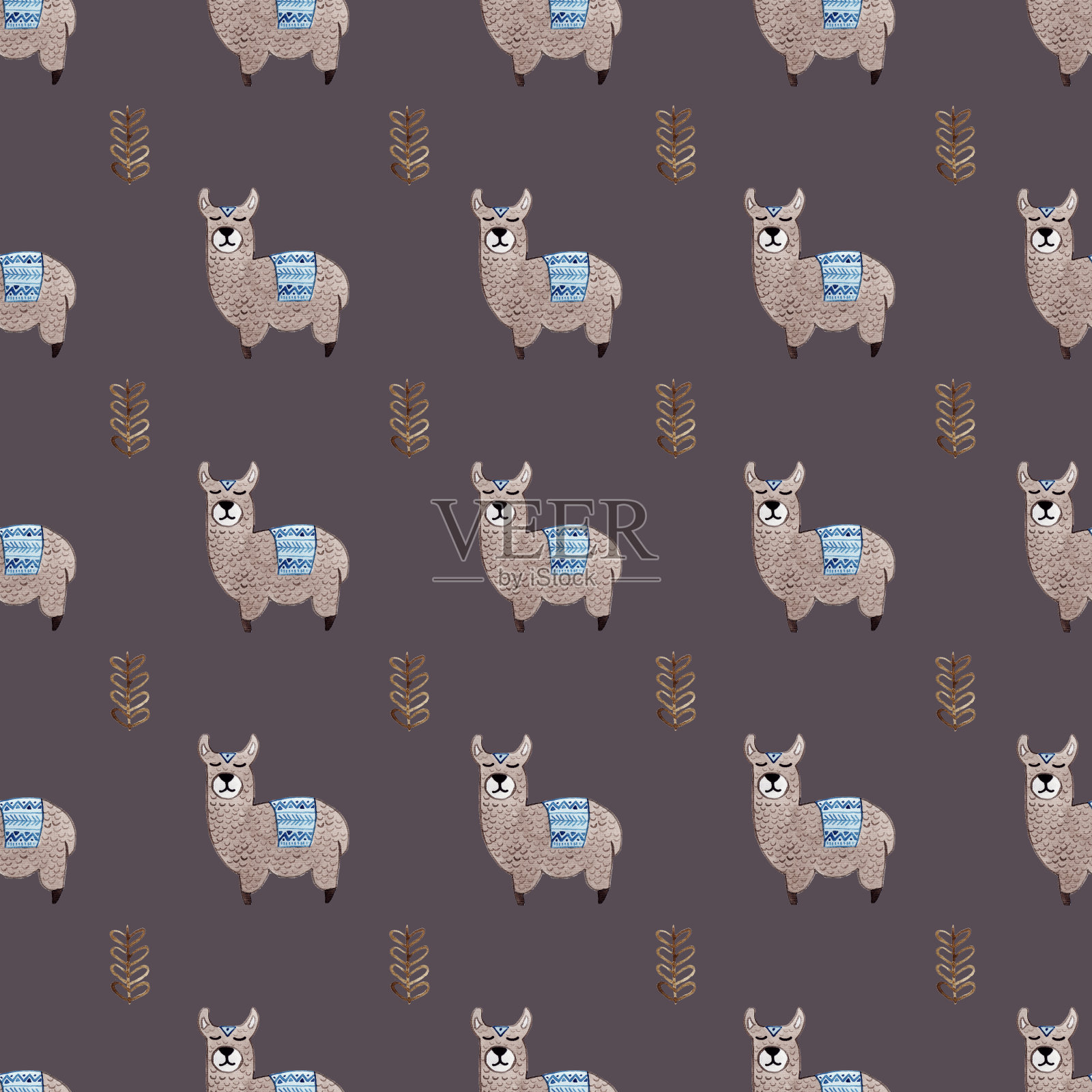 水彩无缝图案与可爱的卡通动物。手绘孤立在白色背景上。适合儿童设计，海报，壁纸，幼儿园，织物，纺织品。在北欧风格设计元素图片