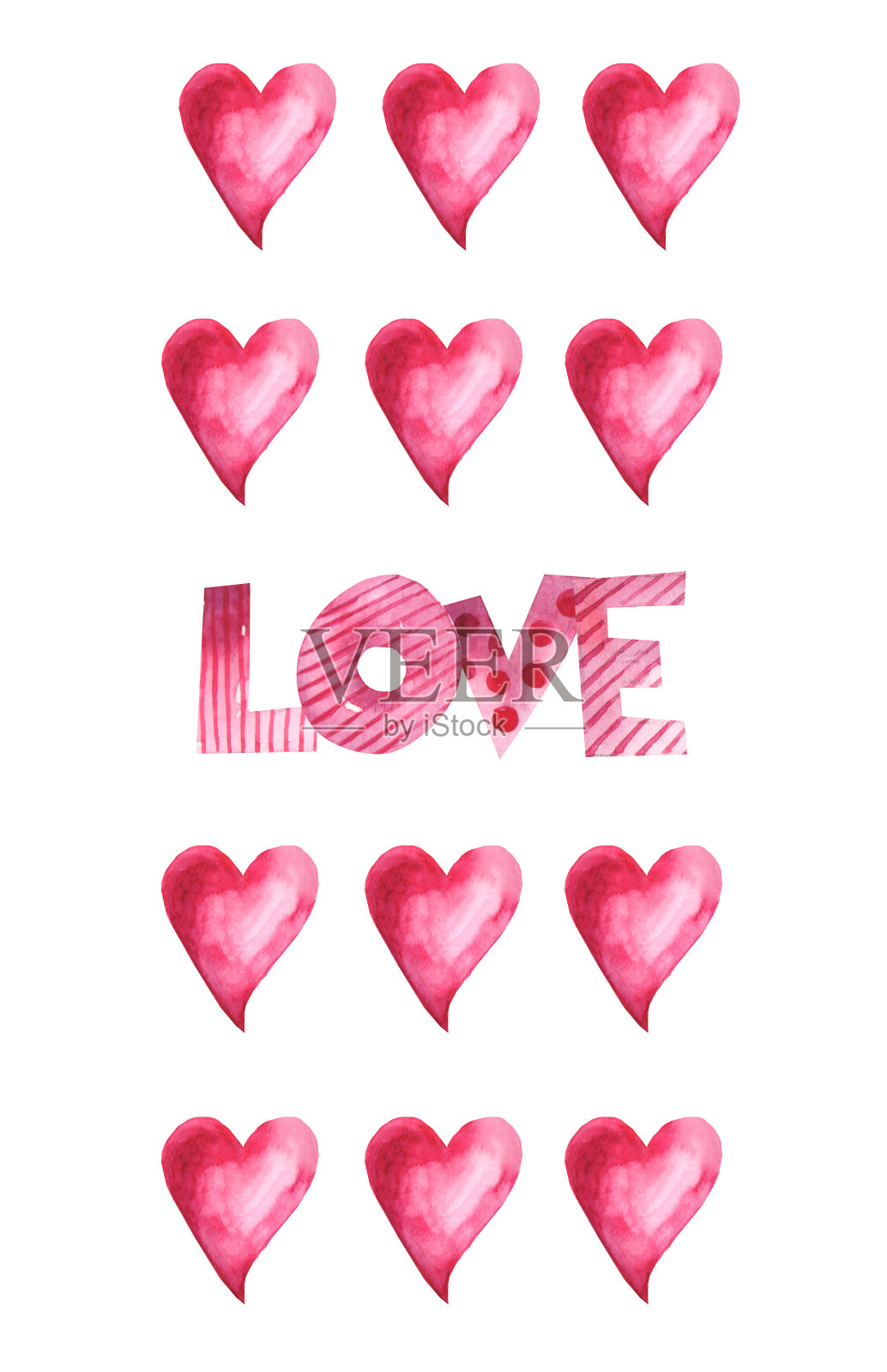 情人节明信片与水彩手绘在白色的背景。插画图片素材