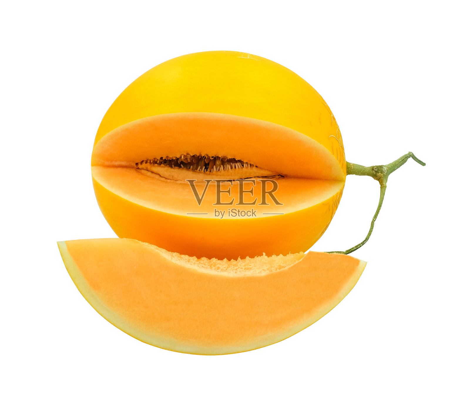 新鲜金黄的水果切片。孤立的白色背景与剪辑路径。黄色素食沙拉。照片摄影图片