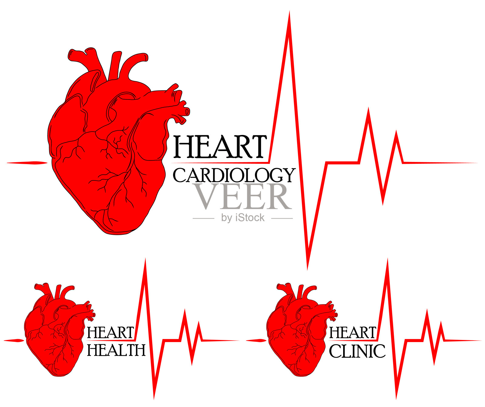 心脏的解剖图。小册子，小册子，传单的背景。一套红心图标为心脏诊所，心脏健康中心和心脏心脏病学。插画图片素材
