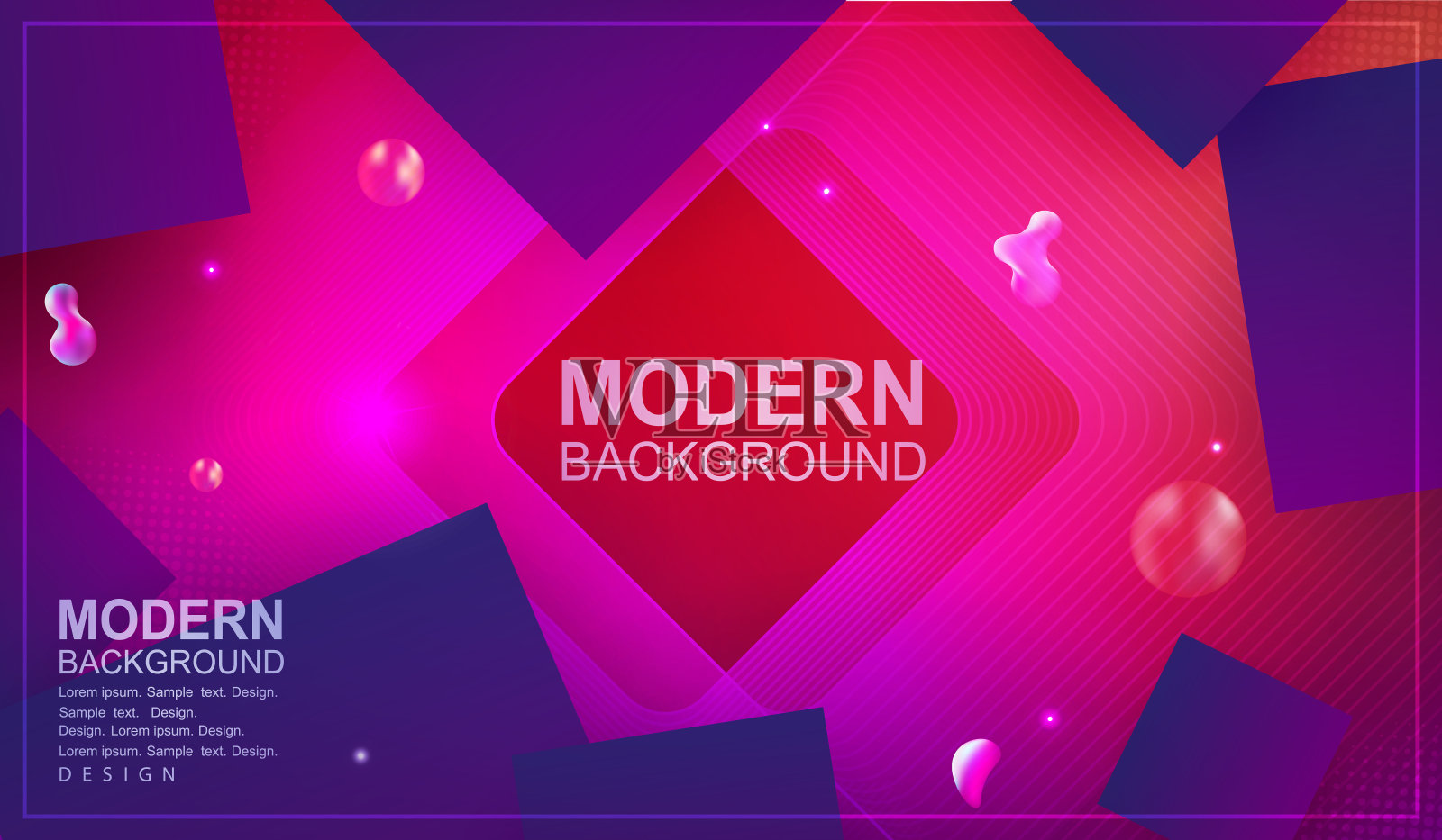 粉红色漂亮的菱形框架设计，蓝色方块，椭圆形抽象形状和圆形设计模板素材