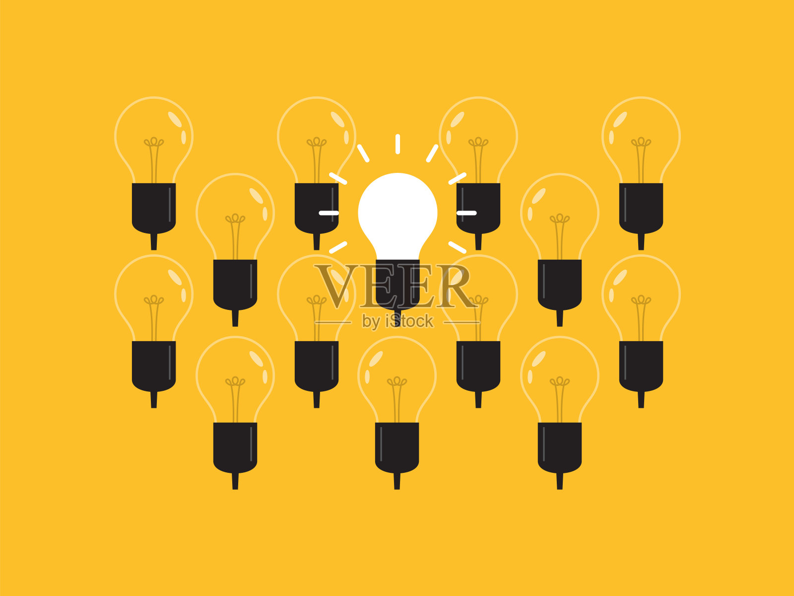 与众不同的思考，从人群中脱颖而出——灯泡的图形代表了经营理念。新观念、变化、潮流、勇气、创造性解决方案、创新和独特方式的观念。设计元素图片