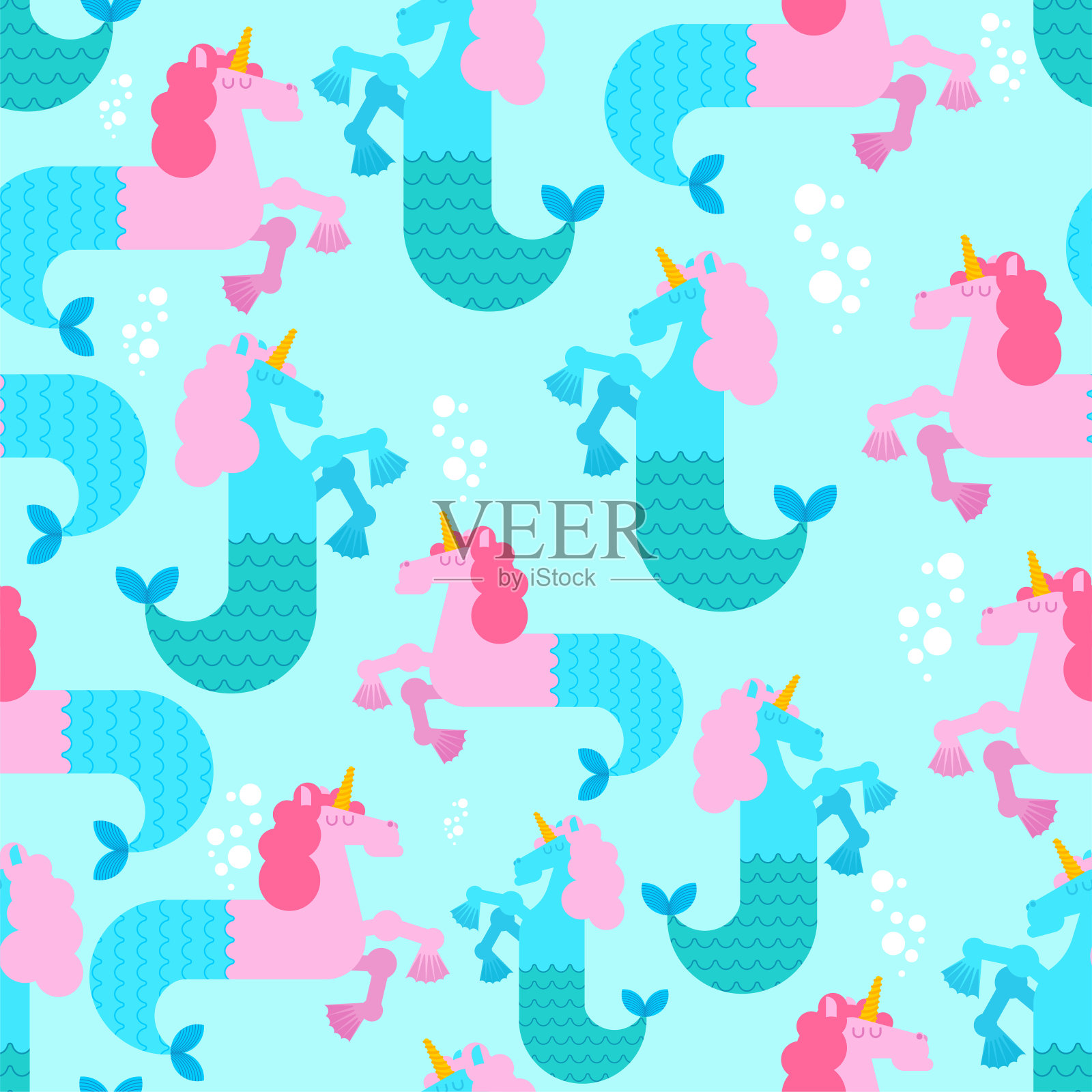 水麒麟海马体模式无缝。神话中的动物背景。纹章的野兽纹理。带有鱼尾装饰的海马插画图片素材