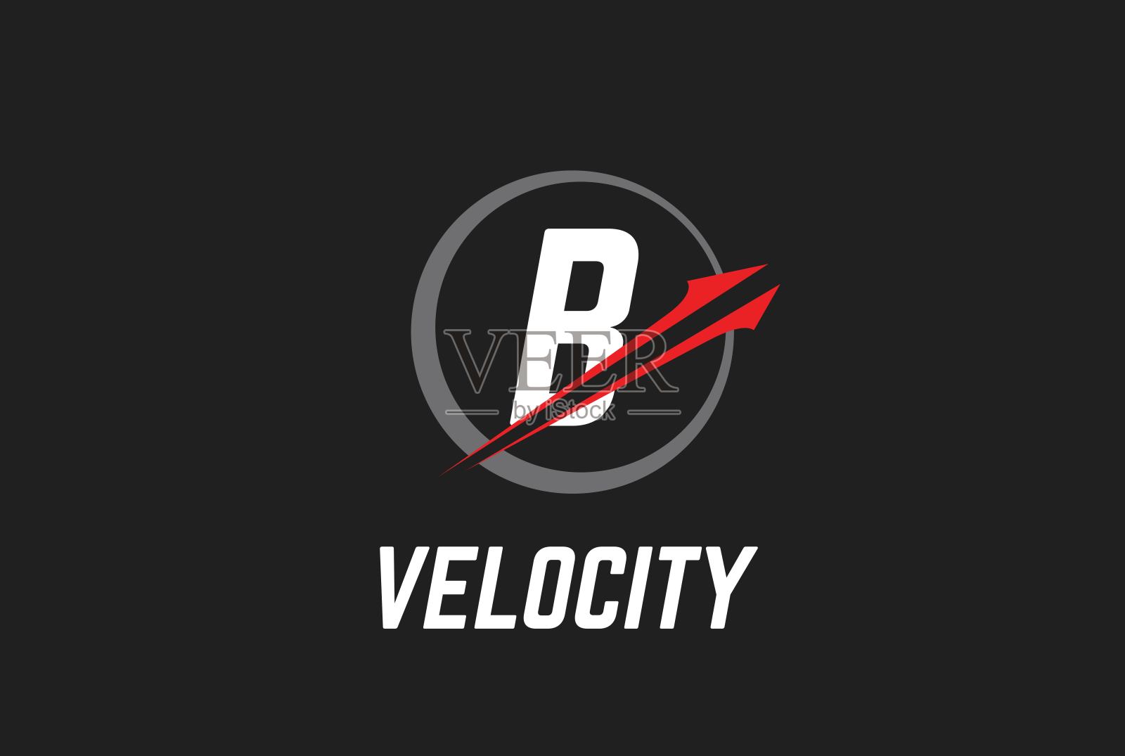 圆红色箭头首字母B图标设计。矢量标志模板插画图片素材