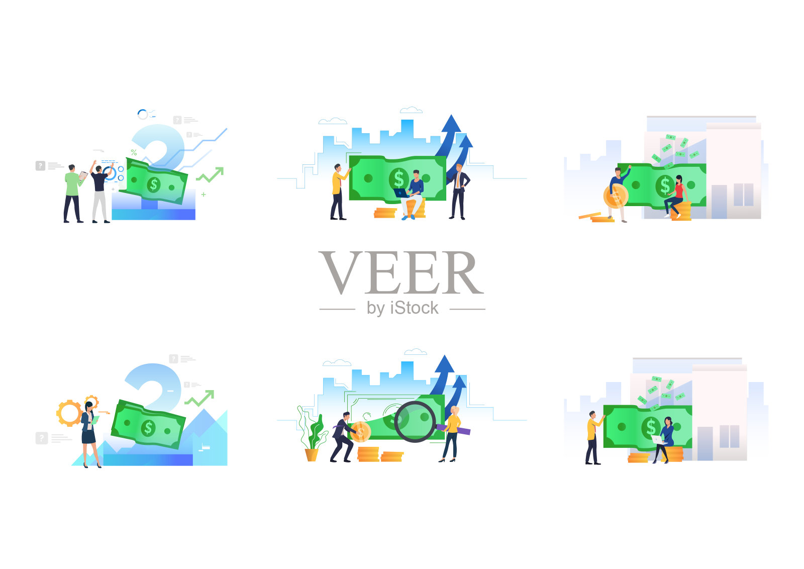 一群算钱的男人和女人插画图片素材