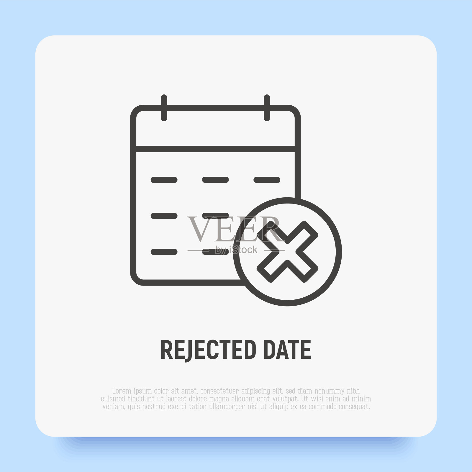 日期拒绝细线图标:十字标记日历。取消约会。现代矢量插图日期拒绝细线图标:十字标记日历。取消约会。现代向量插图。插画图片素材