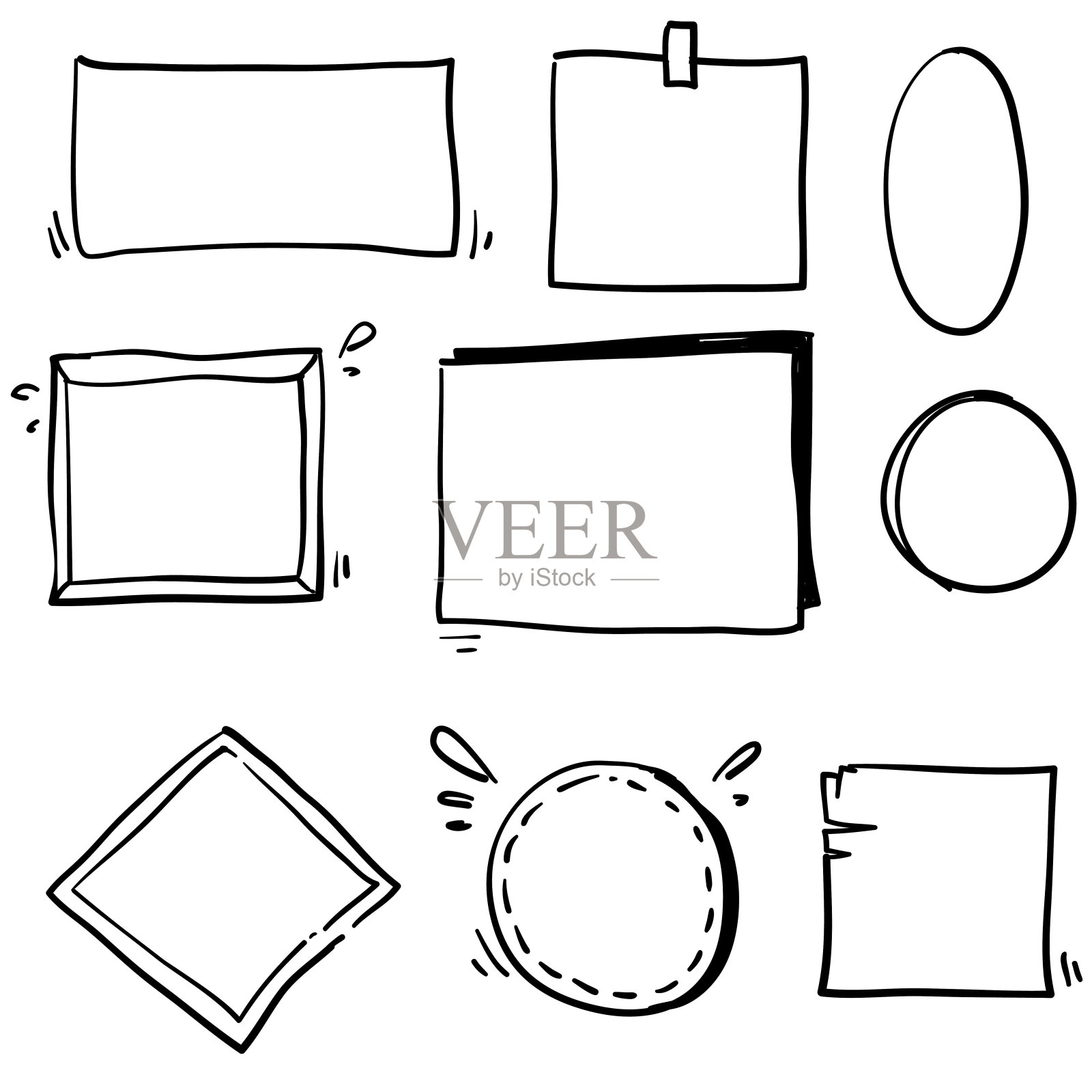 手绘一套简单的框架和边界不同的形状:心，方形，椭圆形。切割孤立的矢量插图为您的旗帜设计矢量插图插画图片素材