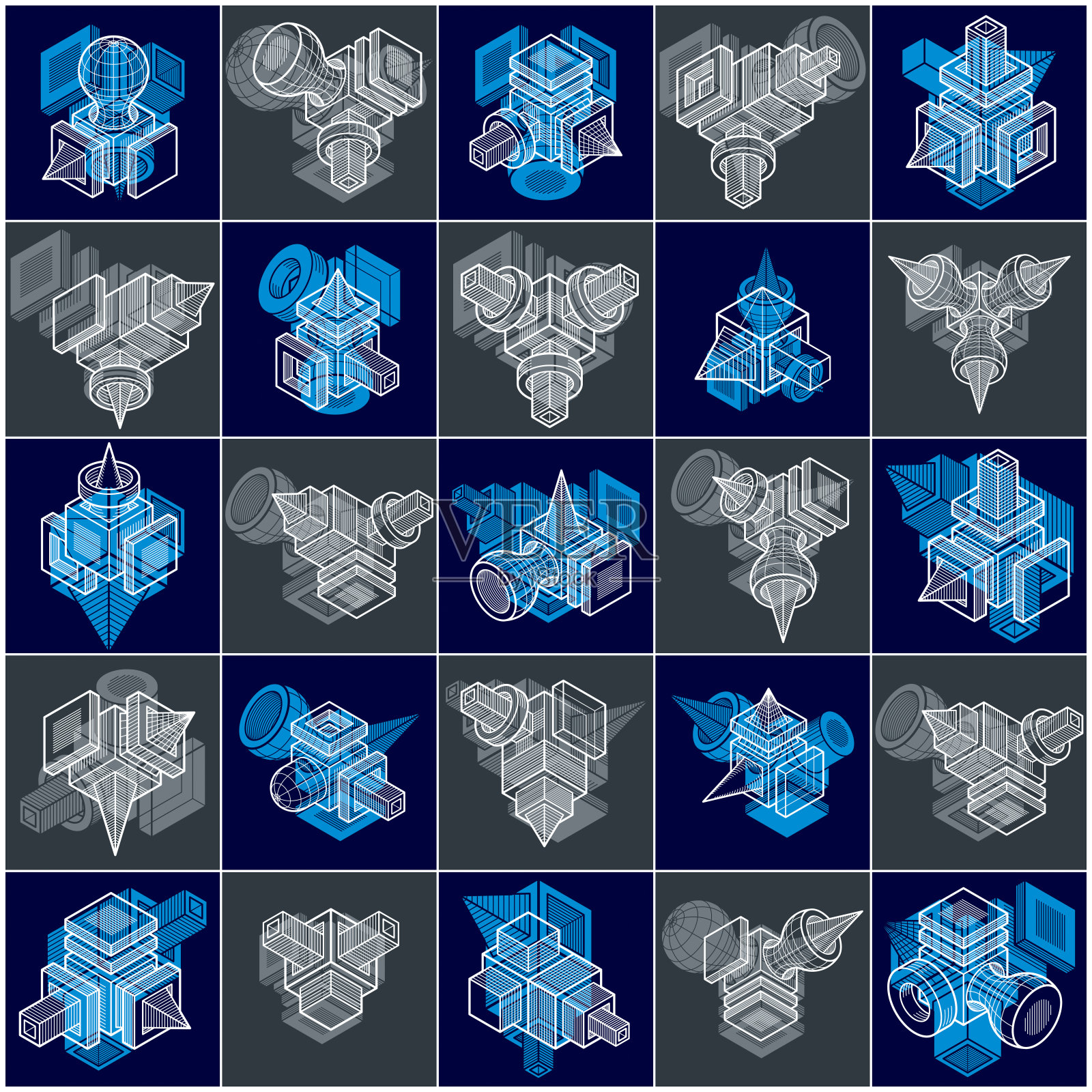 不同工程构造集合，抽象向量集合。插画图片素材