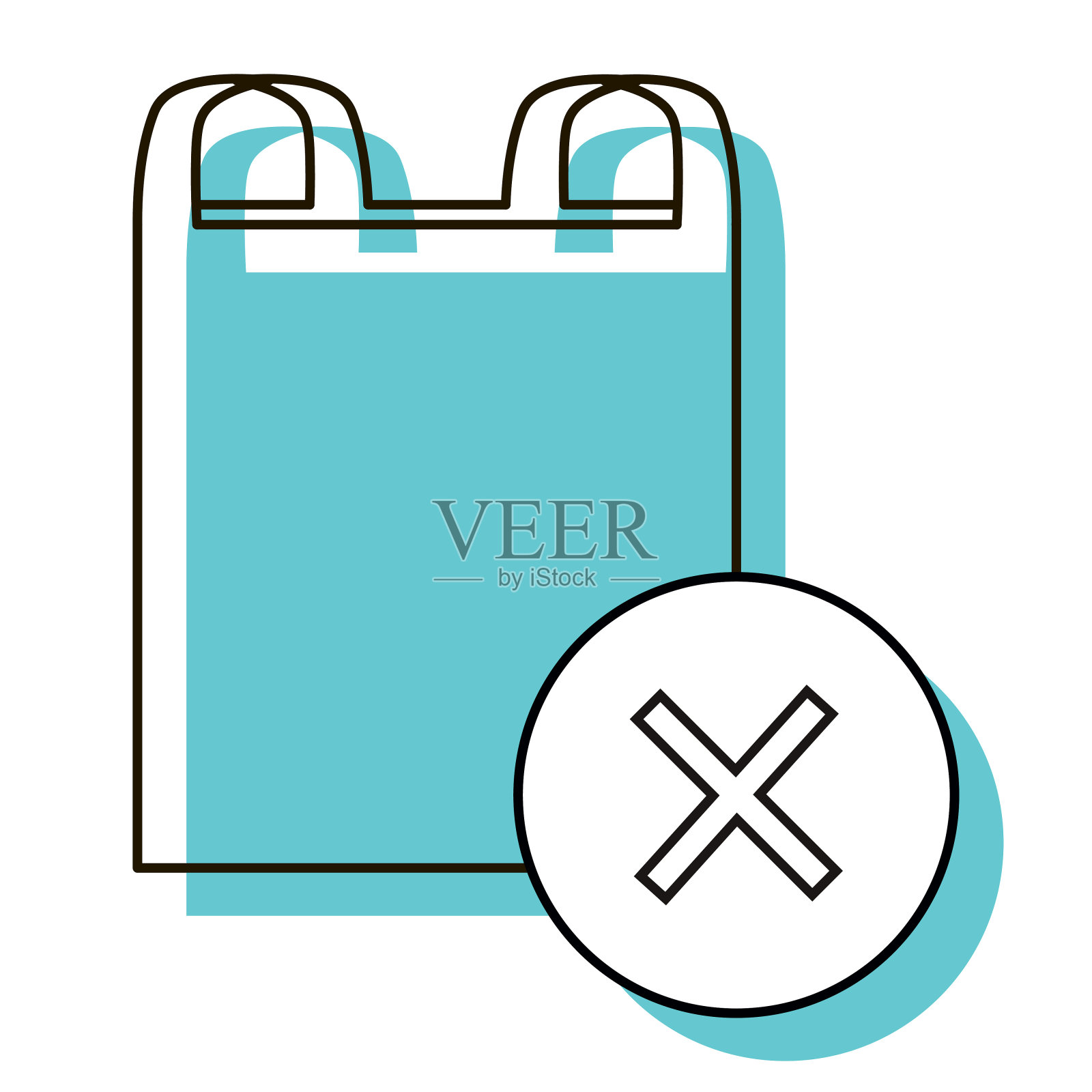 禁止使用聚乙烯包装。不要扔掉塑料制品。设计元素。矢量插图。图标与阴影隔离在白色背景上。插画图片素材