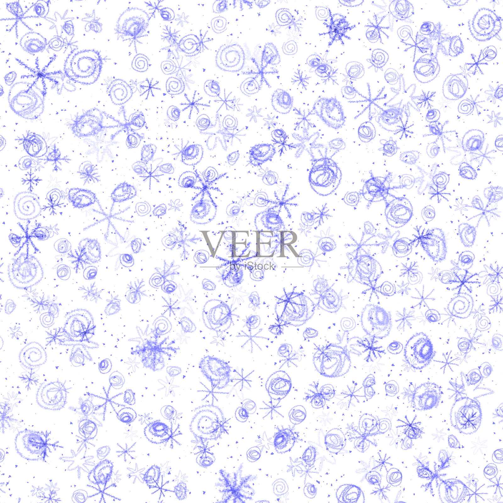 手绘蓝色雪花圣诞无缝拍插画图片素材