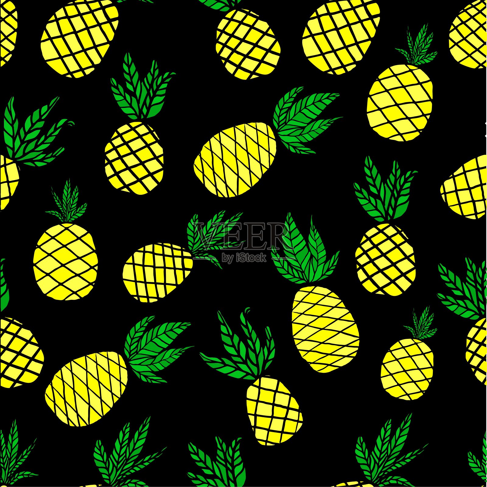 菠萝和怪物叶无缝矢量模式。装饰插图，适于印刷。彩色的壁纸向量。适用于标签，印刷，包装，织物。插画图片素材