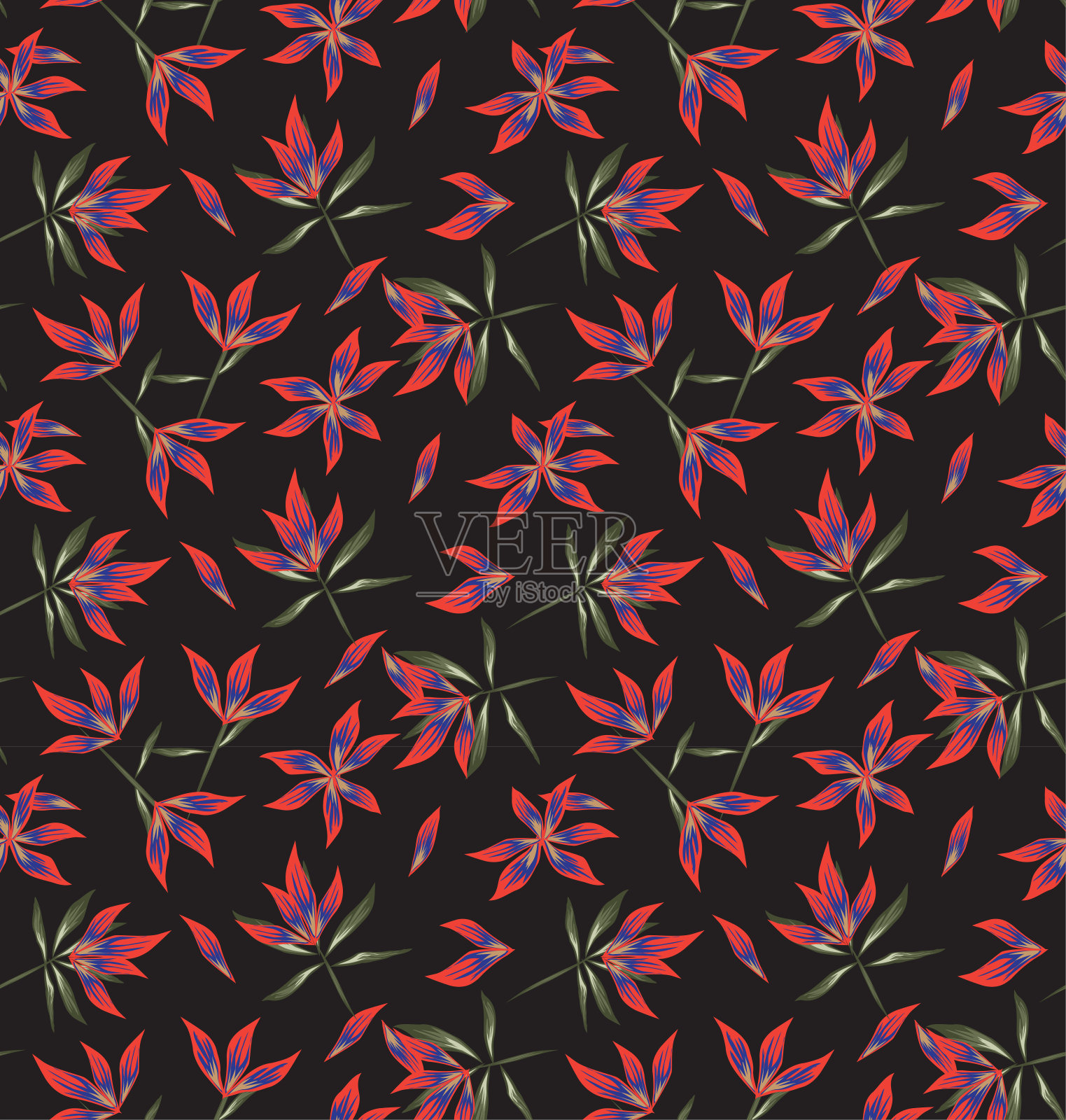 色彩缤纷的热带花卉无缝图案插画图片素材