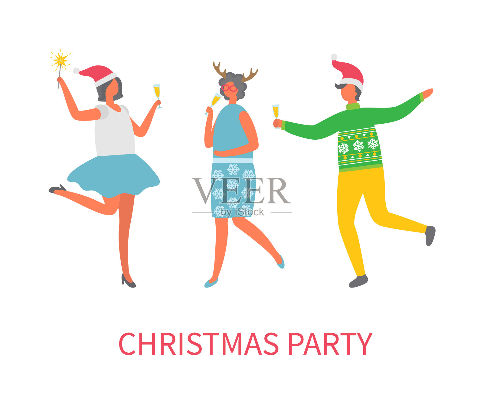 圣诞晚会庆祝人们的好心情插画图片素材