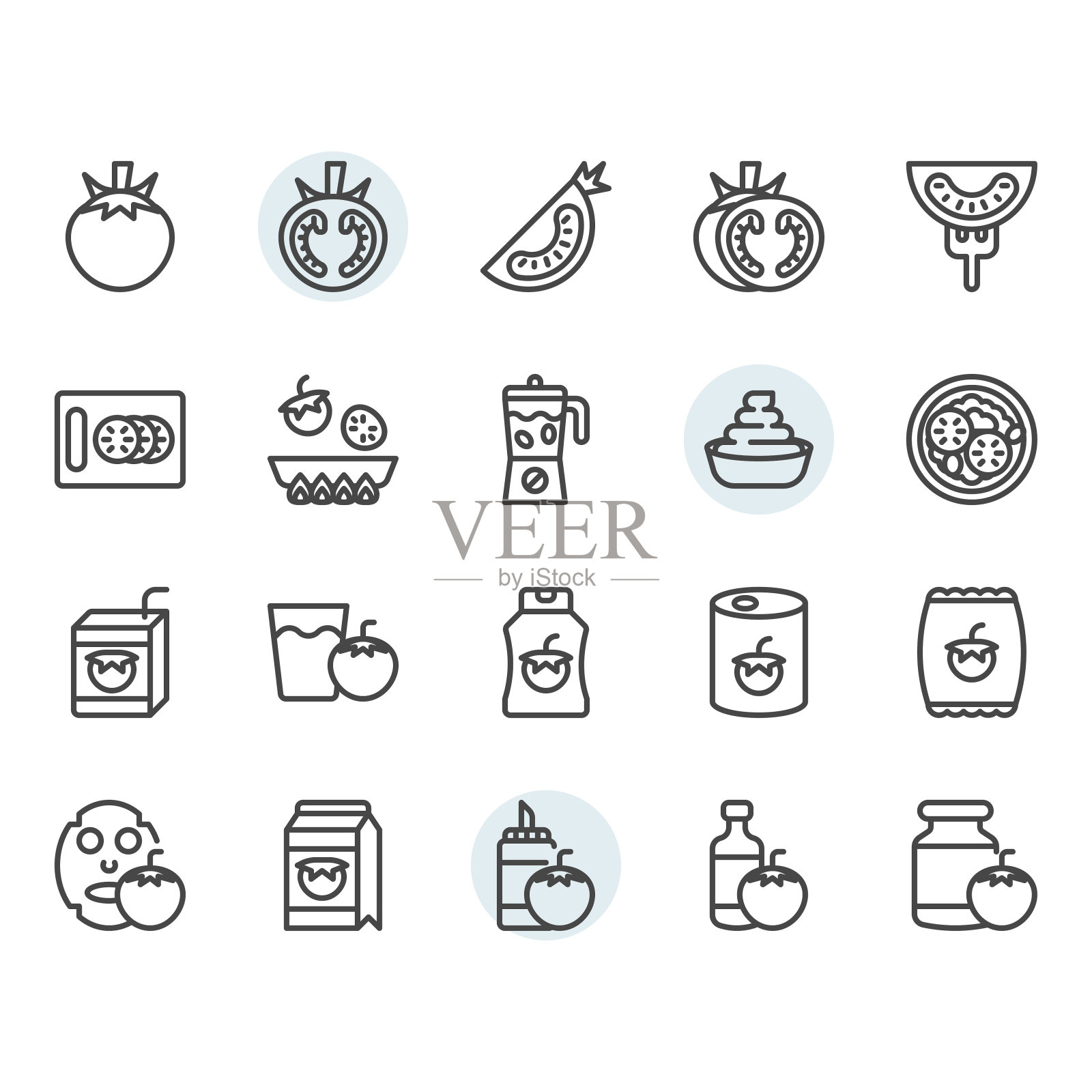 番茄图标和符号设置在大纲设计图标素材