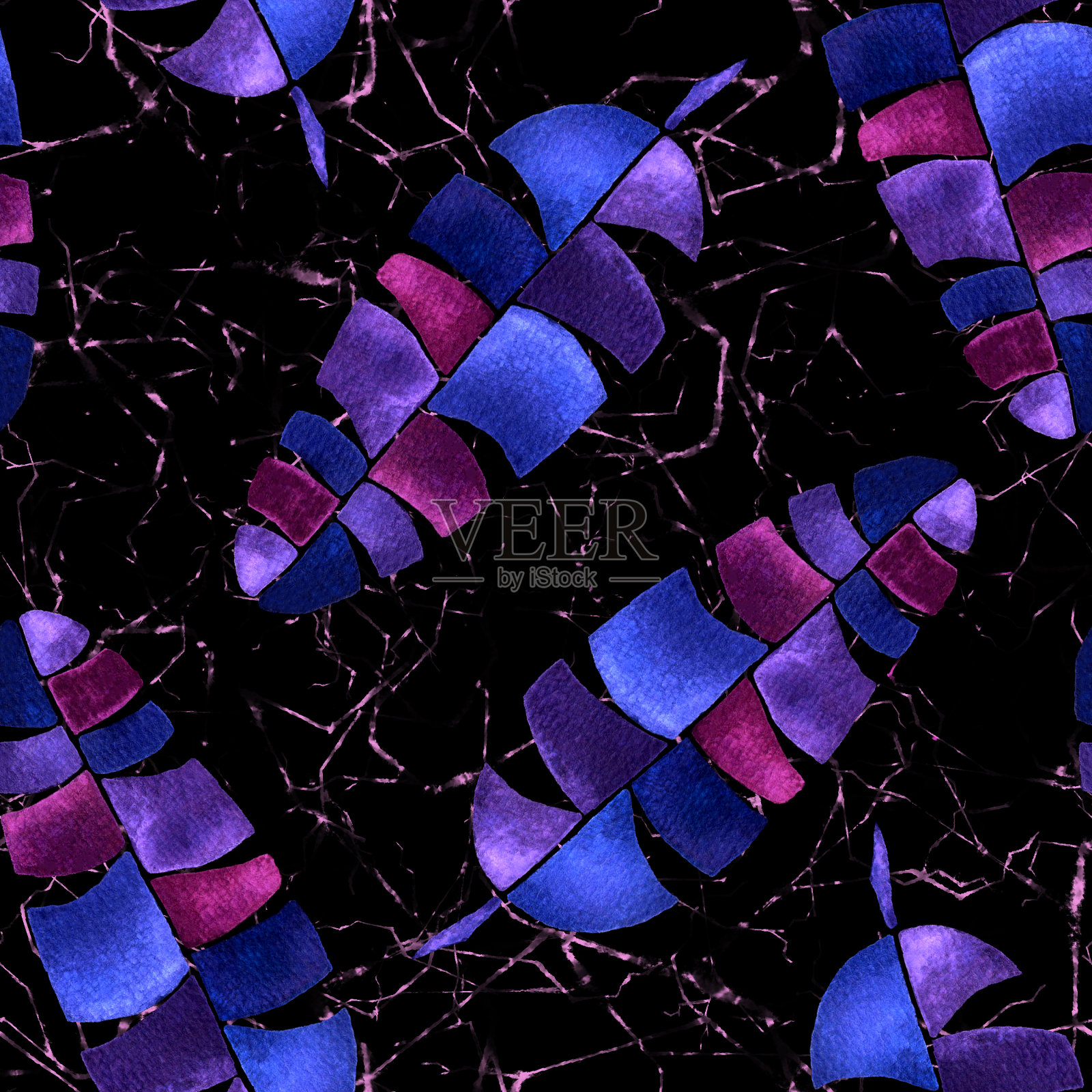 热带无缝模式。水彩卡通棕榈插画图片素材