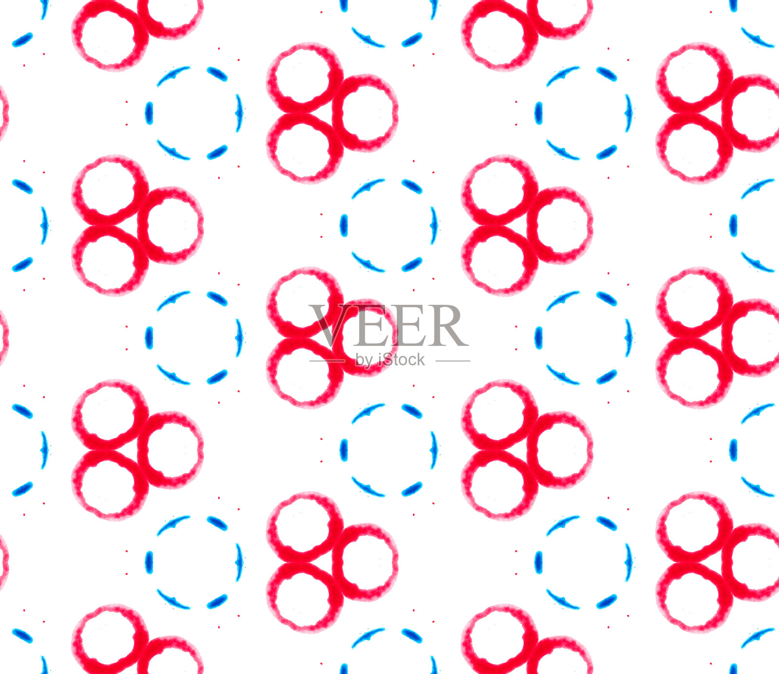 红蓝圆无缝图案。手绘水分插画图片素材