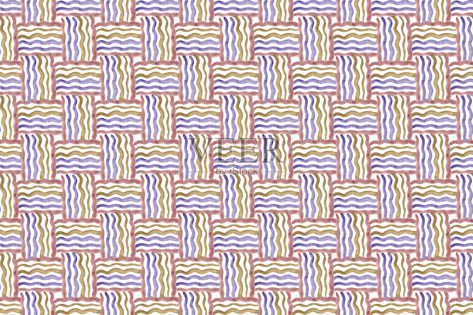 在白色的背景上重复由卷曲的水平线构成的抽象正方形图案，简单的几何装饰插画图片素材