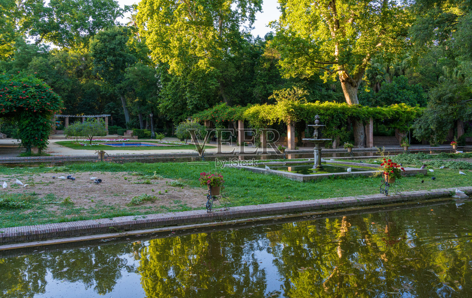 公园María路易莎(玛丽亚路易莎公园)，著名的公共公园塞维利亚，安达卢西亚，西班牙。照片摄影图片