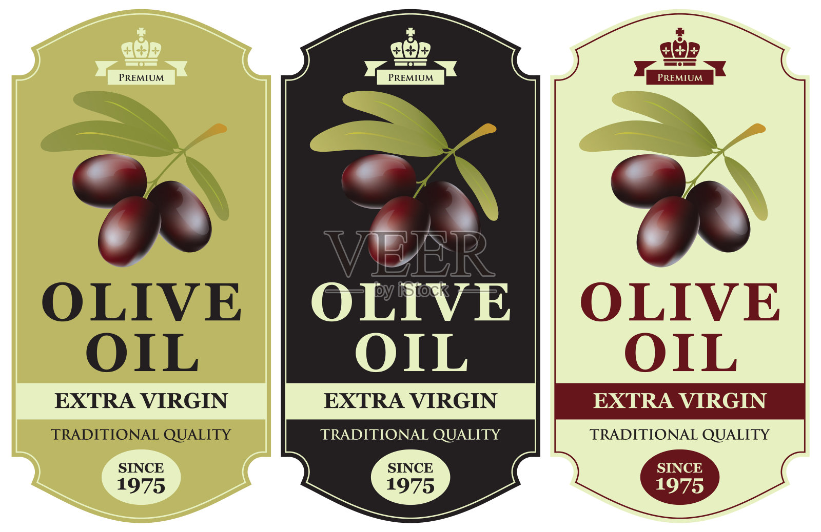 一组向量标签橄榄油与油树枝插画图片素材