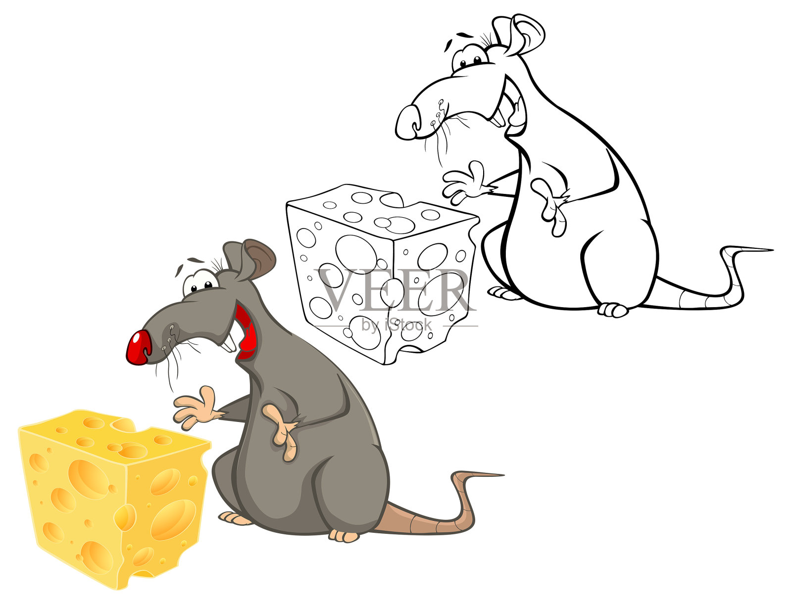 一个可爱的卡通人物老鼠矢量插图为您设计和电脑游戏。着色书大纲集插画图片素材