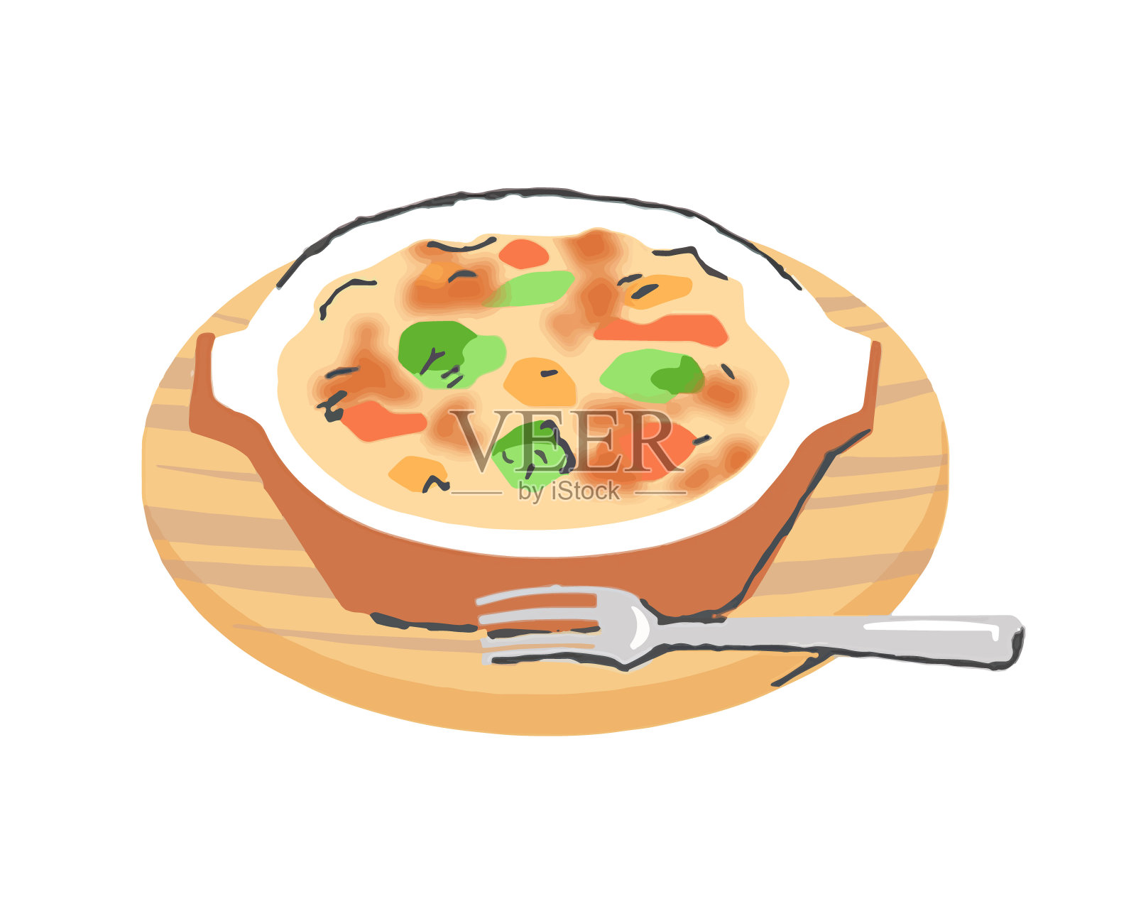 烤面包片和叉子在船上插画图片素材